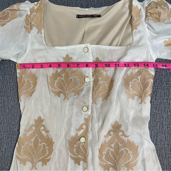 Nidodileda Button Down White and Tan Dress - Picture 12 of 15